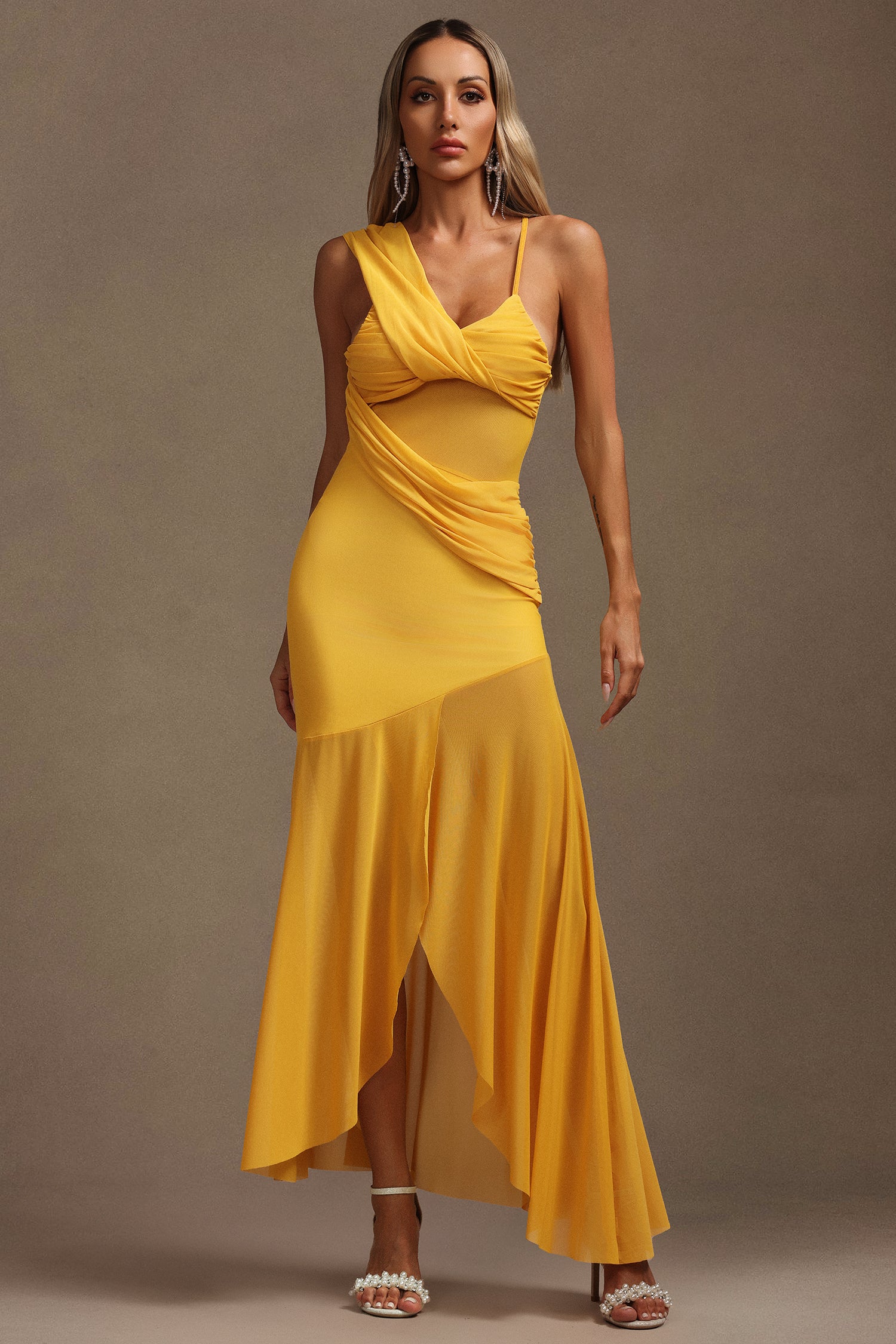 Elegant Rami Sleeveless Asymmetric Slit Maxi Dress for Women - Summer Beach Party & Evening Cocktail Wear