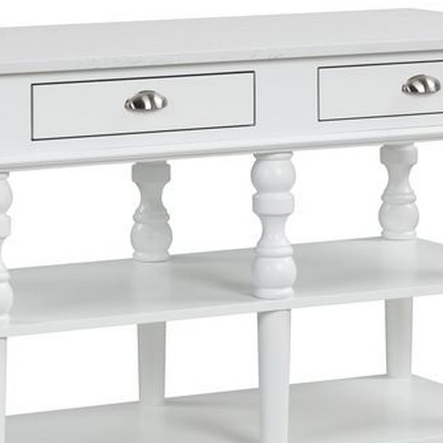 Benjara White Kitchen Island with Artificial Marble Top & Turned Legs - Perfect for Small Kitchens, Breakfast Bars & Extra Counter Space