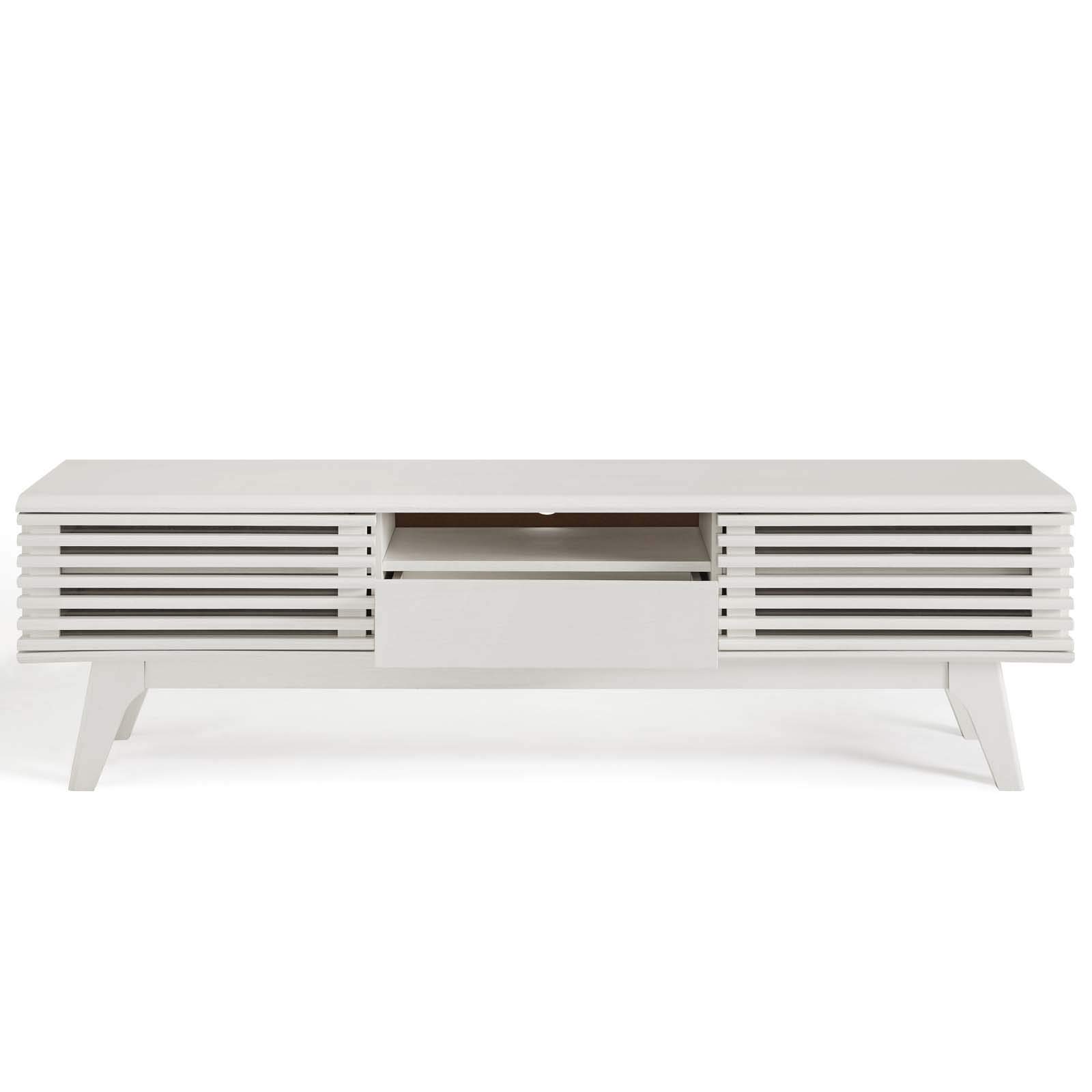 Modway Render Mid-Century Modern Low Profile 59 Inch TV Stand - White Wooden Entertainment Center for Living Room, Bedroom & Home Theater