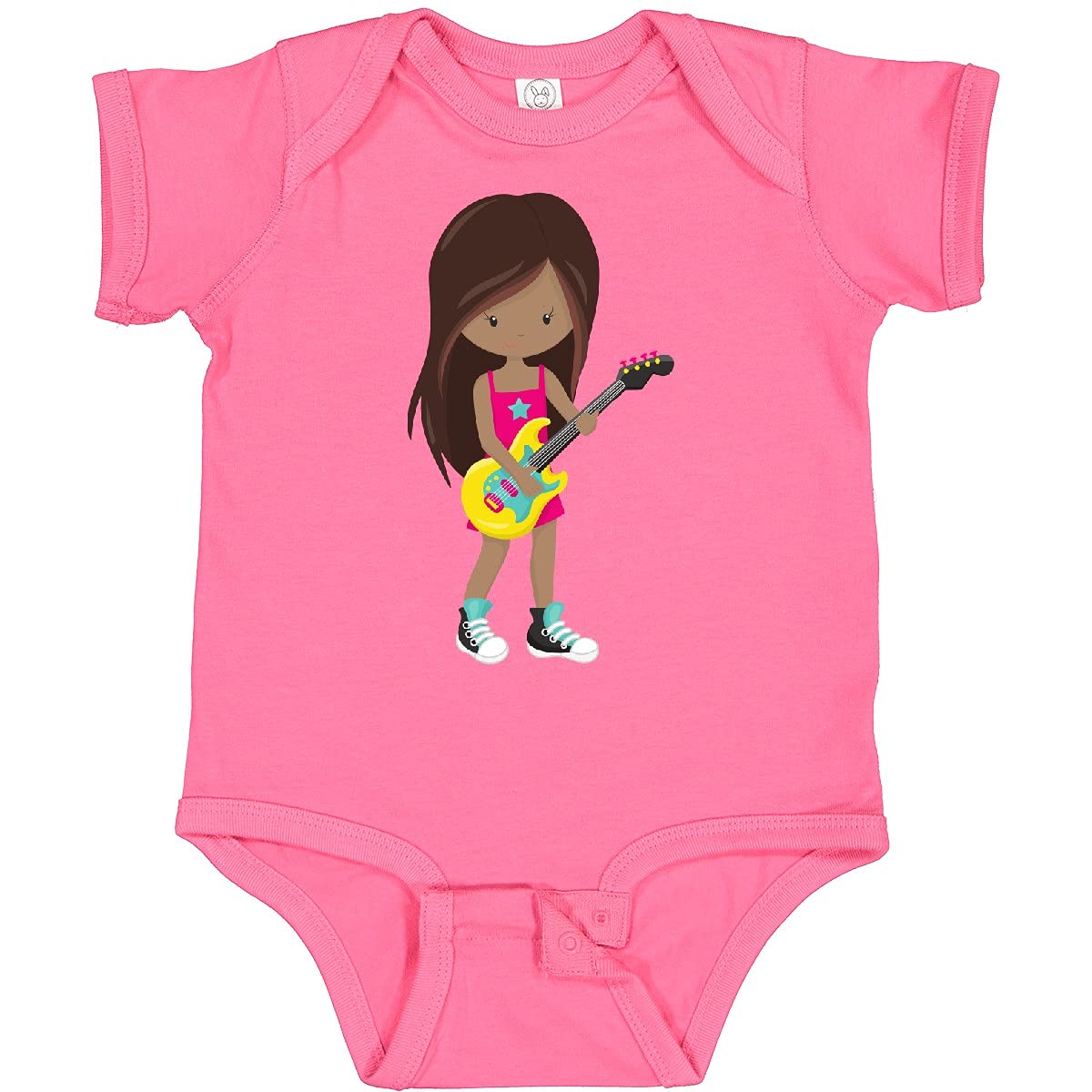Inktastic African American Girl Rock Guitar Player Baby Bodysuit - Cute Music Lover Outfit for Infants & Toddlers - Perfect for Concerts, Birthdays & Photo Shoots