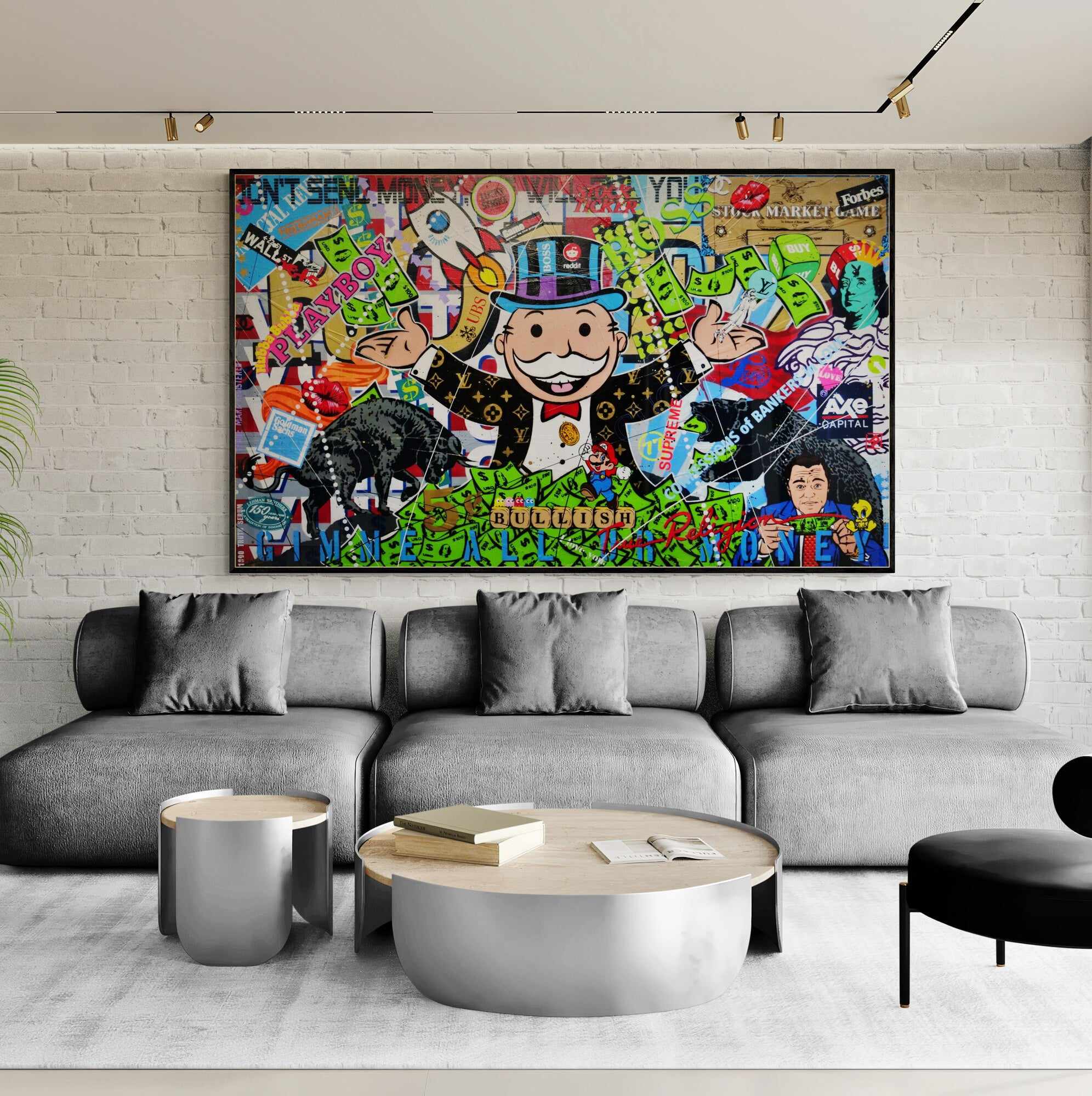 Monopoly Stock Picker 250cm x 150cm Textured Urban Pop Art Canvas - Modern Wall Decor for Living Room, Office & Game Room