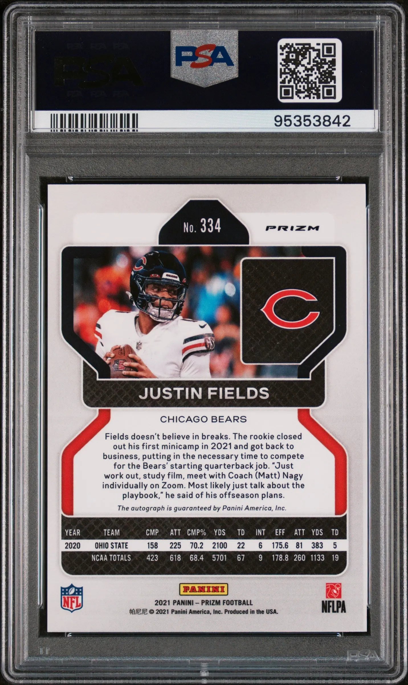 2021 Panini Prizm Football Justin Fields Rookie Card Silver Prizm Auto PSA 10 #334 - Perfect for NFL Collectors & Sports Memorabilia Enthusiasts