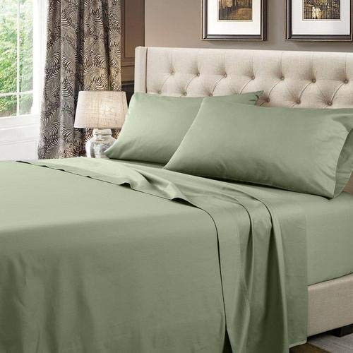 Luxury Split King Adjustable Bed Sheets - 600 Thread Count Solid Sage Green - Perfect for Adjustable Beds, Master Bedrooms & Guest Rooms