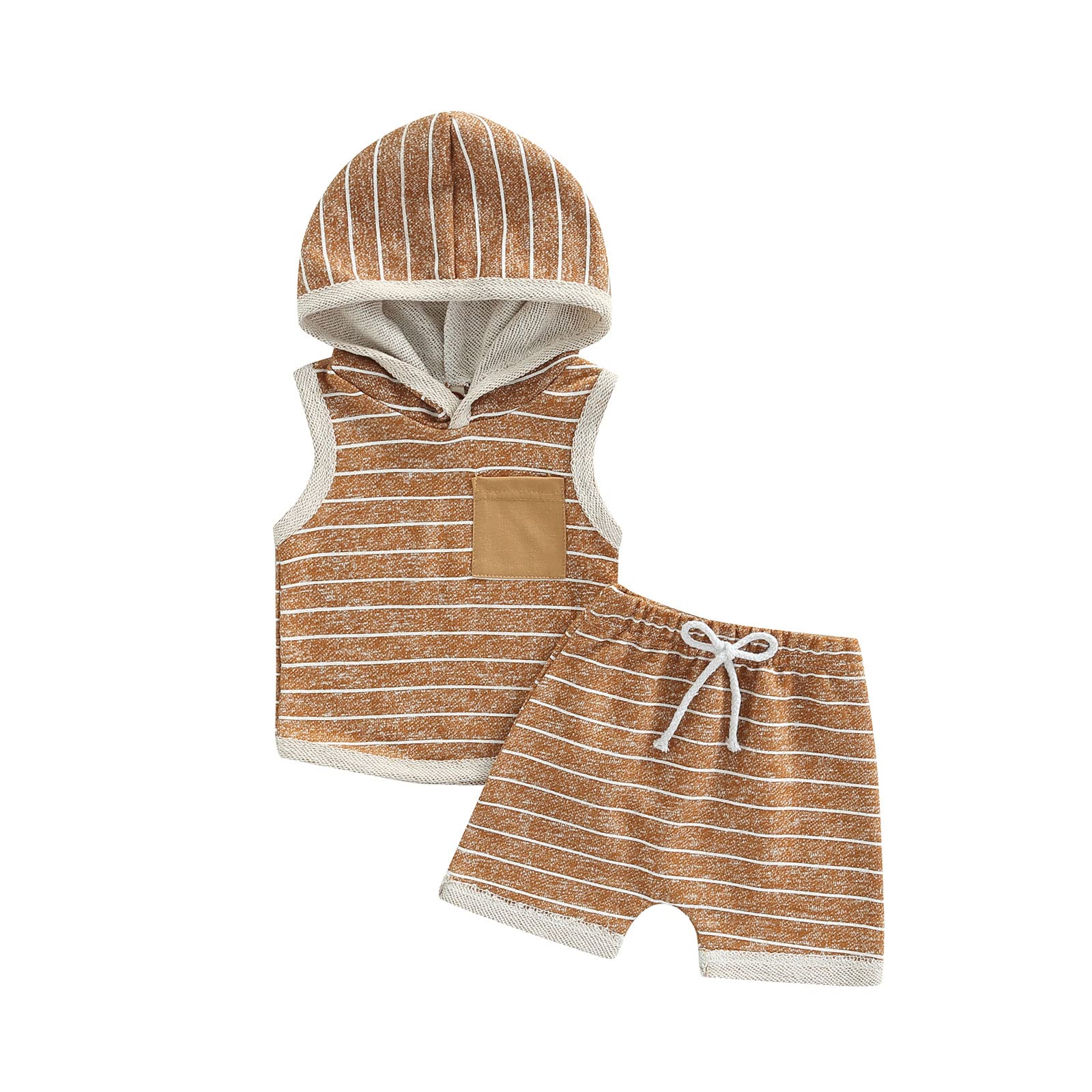 Baby Boys Summer Outfits - 2 Piece Hooded Tank Top & Drawstring Shorts Set | Soft Cotton Sleeveless Shirts for Infants | Perfect for Beach, Park & Outdoor Play