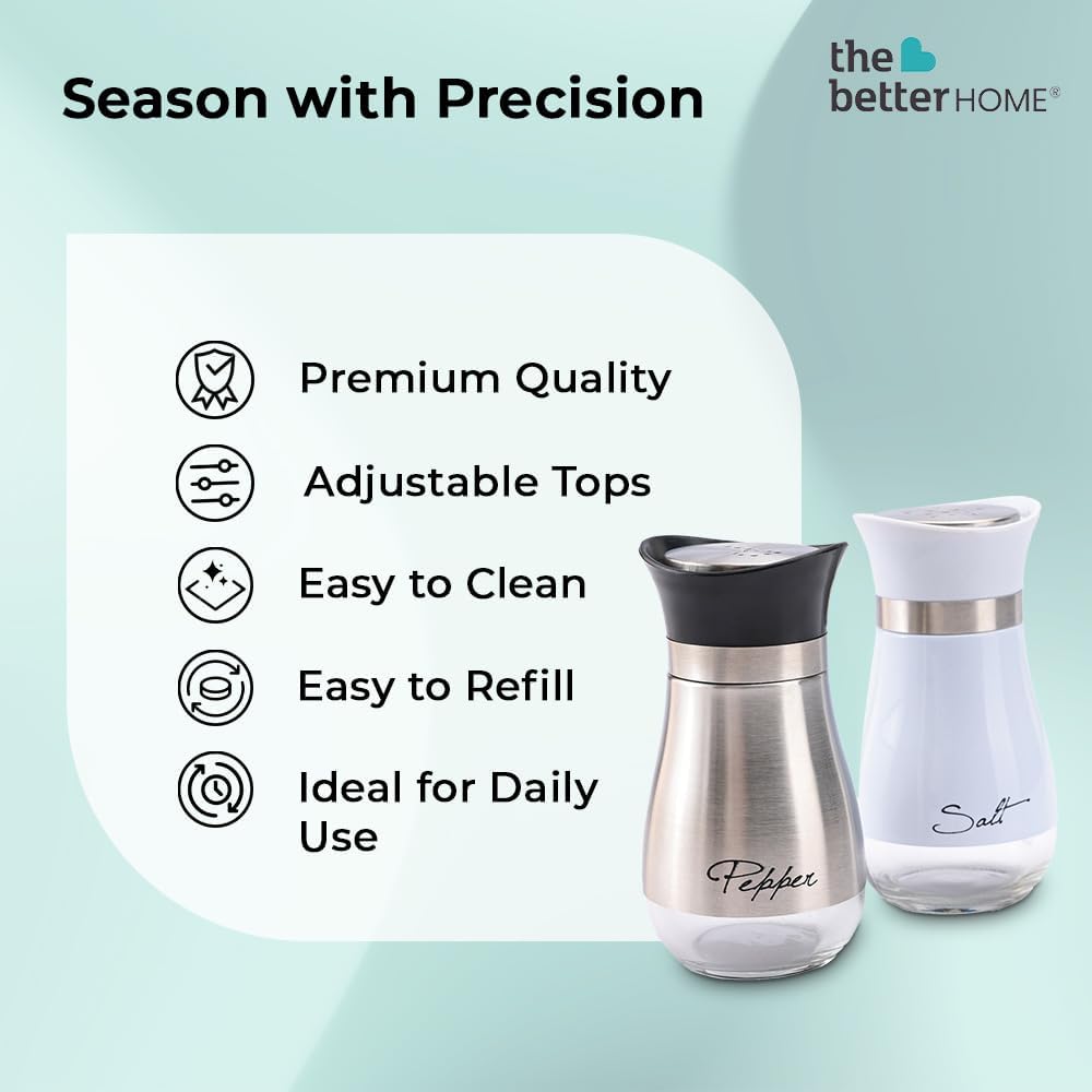 Premium Glass Salt and Pepper Shakers Set - Moisture-Proof Kitchen Seasoning Dispenser with Perfect Pour Holes - Ideal for Home, Restaurant & Dining Table Use (1-Pack)