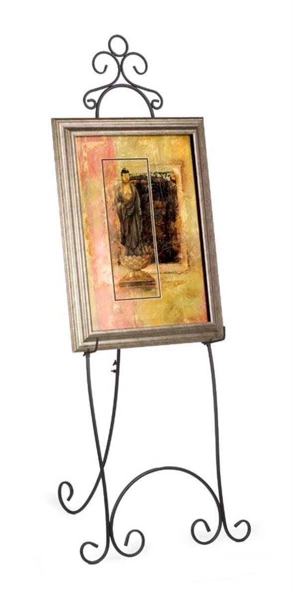 Black Steel Floor-Standing Easel Stand - 71.25 Inches Tall with Adjustable Hooks & Decorative Embellishments | Perfect for Art Studios, Classrooms & Home Decor Displays