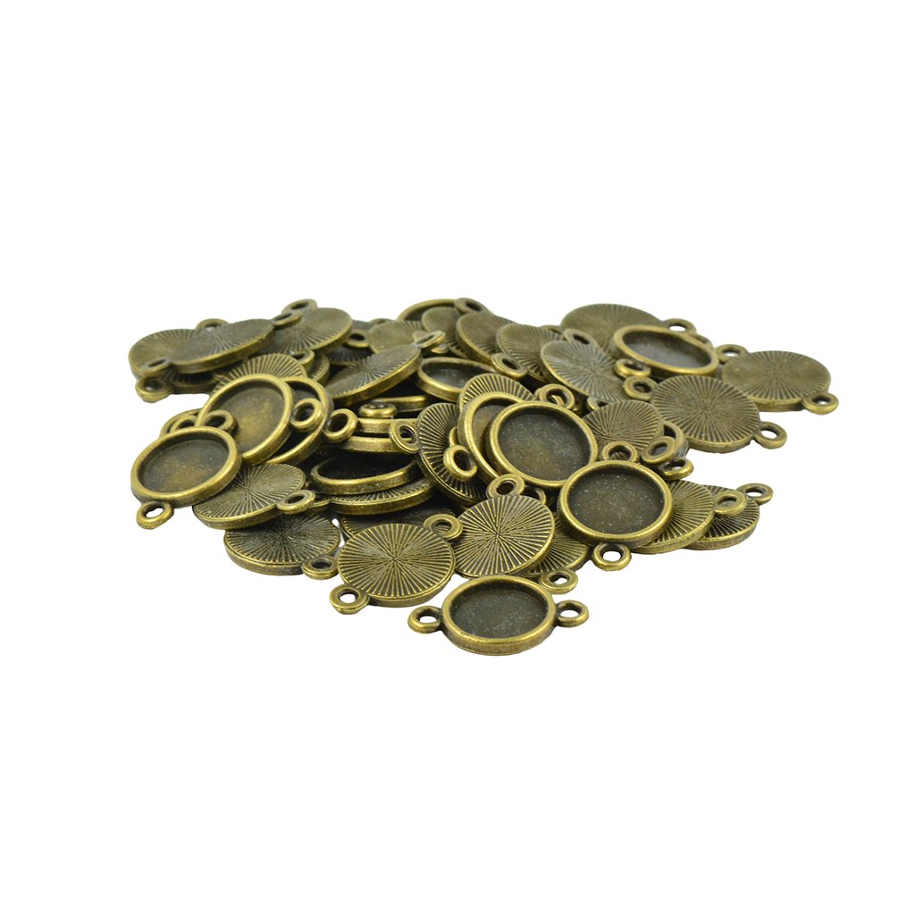 50Pcs Bronze Round Blank Connector Pendant Trays for Jewelry Making - 10mm DIY Bezel Settings, Craft Supplies for Necklaces, Earrings & Bracelets - Perfect for Handmade Jewelry Design and DIY Crafts