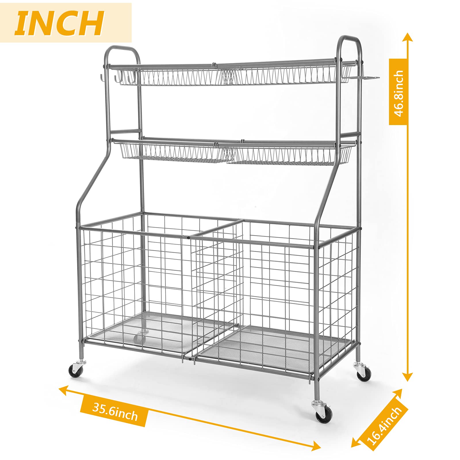 Kinghouse Heavy-Duty Steel Garage Sports Equipment Organizer - Ball Storage Rack & Toy Organizer with Wheels for Nerf Guns, Basketballs, Soccer Balls - Perfect for Garage, Playroom & School Organization (Grey)