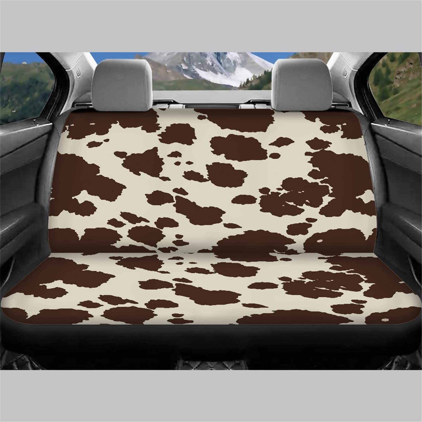 Premium Cowhide Print Car Seat Cover - Universal Fit for Cars, Trucks, Vans & SUVs - Durable Polyester Fabric with Full Wrap Protection - Dustproof & Scratch Resistant - Perfect for Family Road Trips, Pet Owners & Daily Commute (Brown)