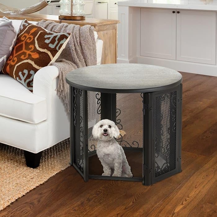 Richell Small Pet Crate Accent Table - Stylish Indoor Dog Crate & Side Table for Living Room, Bedroom, or Office Decor