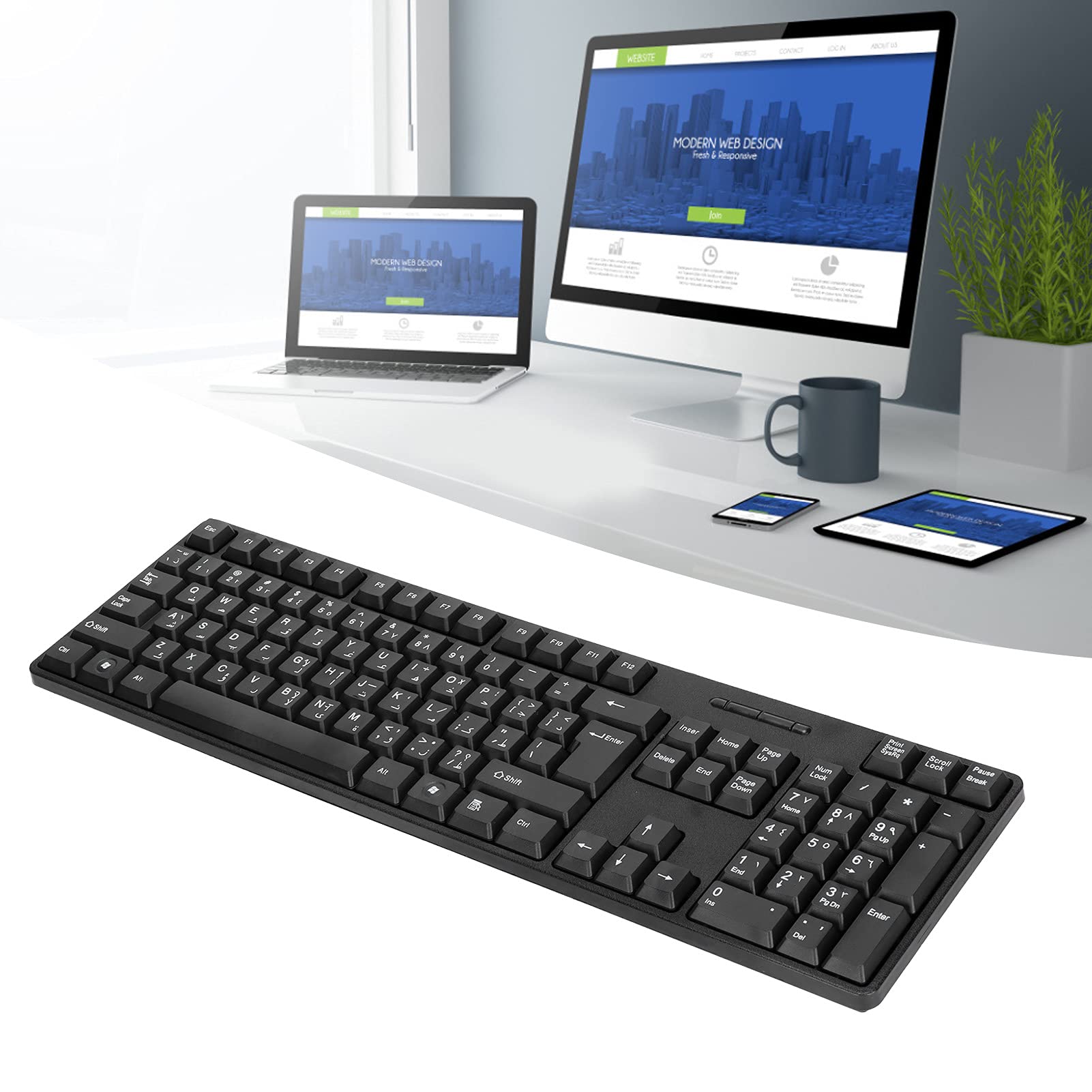 MC-689 USB Wired Computer Keyboard - Arabic/English Bilingual Ergonomic Mechanical Keyboard for Office, Home & Business Use | Compatible with PC & Laptops | Perfect for Typing, Gaming & Productivity Tasks