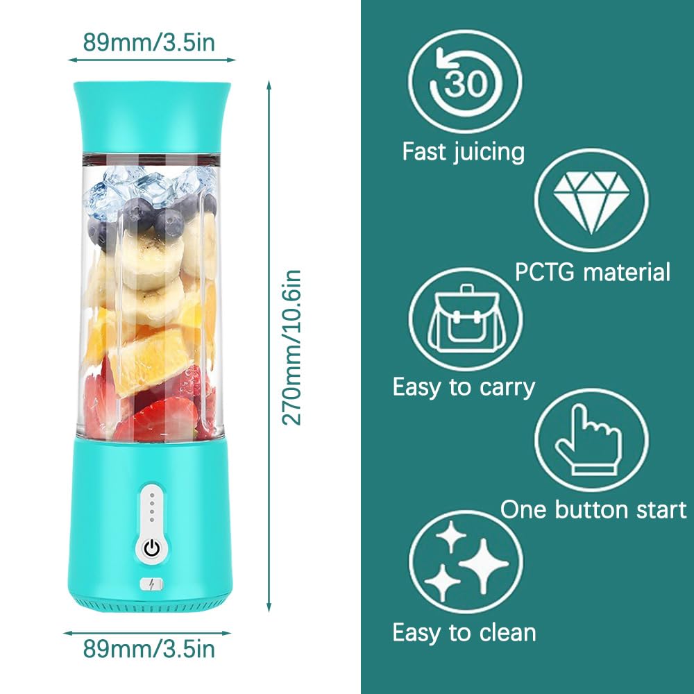 CLIUNT 500ML USB Portable Blender - Electric Mini Smoothie Maker with 6 Blades for Milk, Juice, Fruits, Shakes - Perfect for Family, Sports, Outdoor & Travel - Compact USB Rechargeable Personal Blender for Home, Gym, Camping and On-the-Go Healthy Drinks