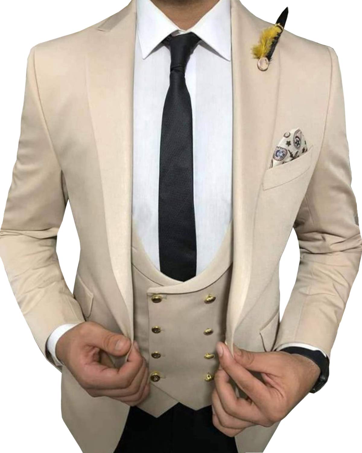 Slim Fit 3-Piece Men's Casual Suit Set (Blazer, Vest, Pants) - One Button Wedding Tuxedo for Groom - Perfect for Weddings, Prom, Business & Formal Events