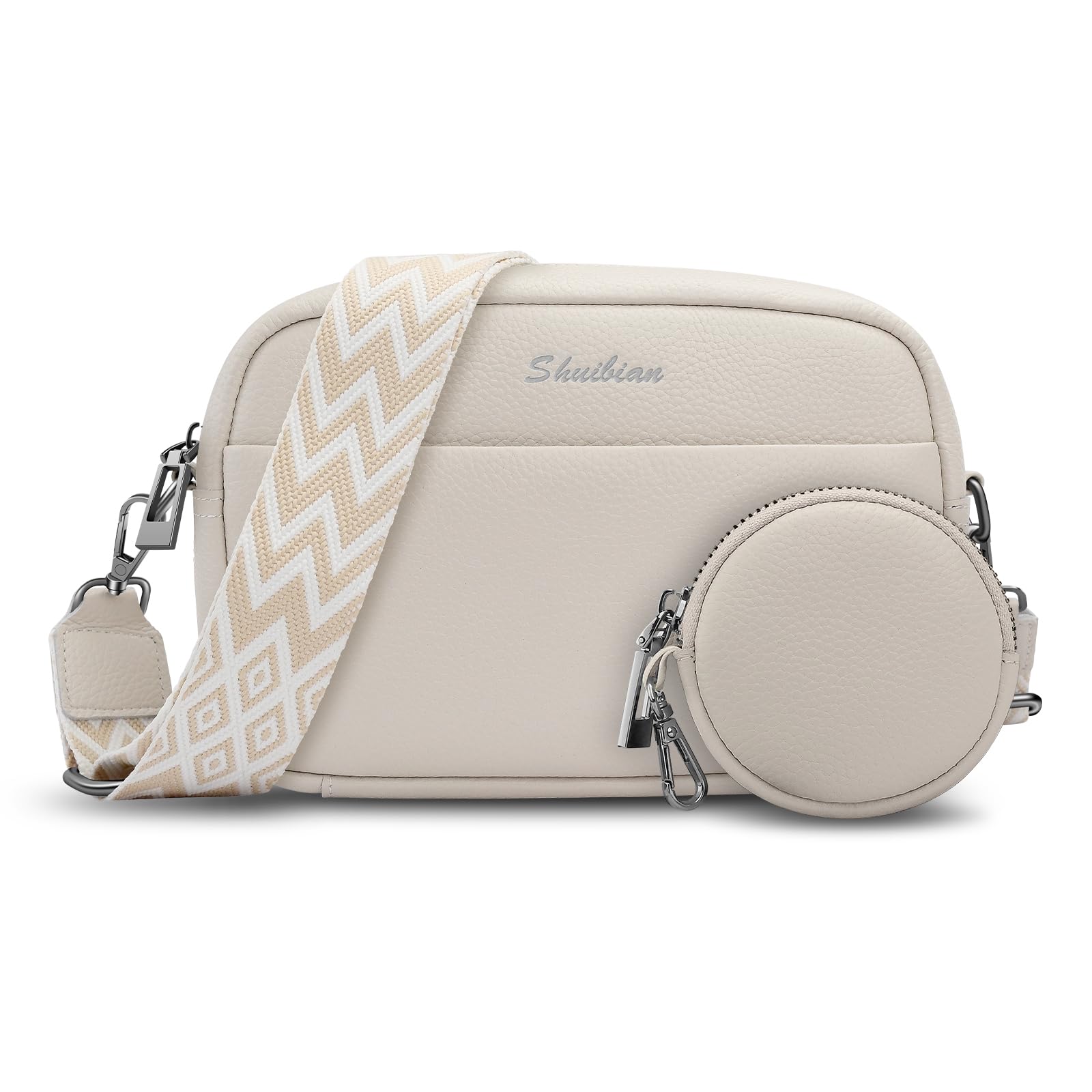Genuine Leather Crossbody Bag for Women with Detachable Coin Purse - Wide Strap Shoulder Bag & Camera Purse - Perfect for Travel, Shopping, and Everyday Use
