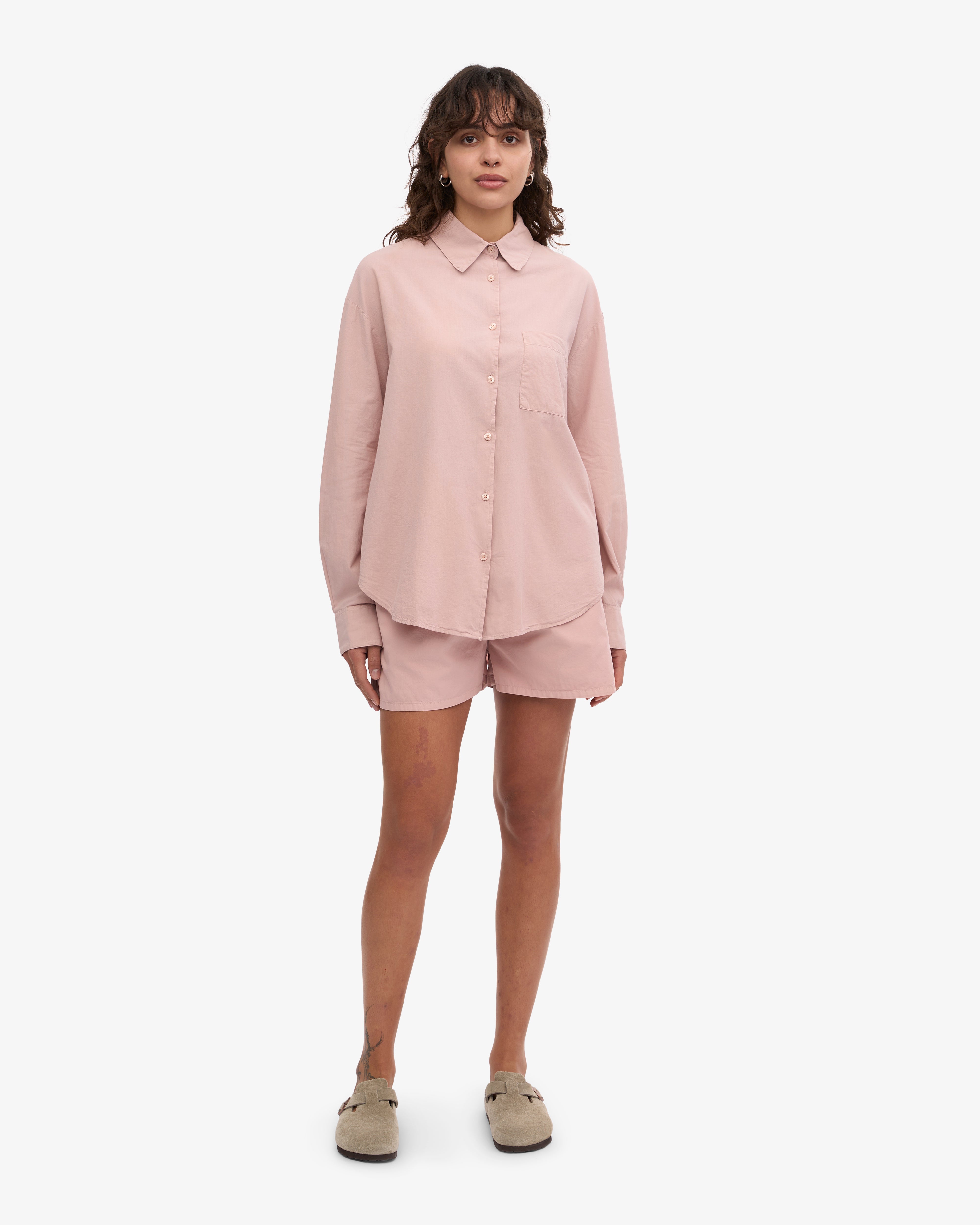 Organic Oversized Shirt for Women - Soft Faded Pink Cotton Tunic Top - Casual Loose Fit Shirt for Everyday Wear, Street Style & Layering