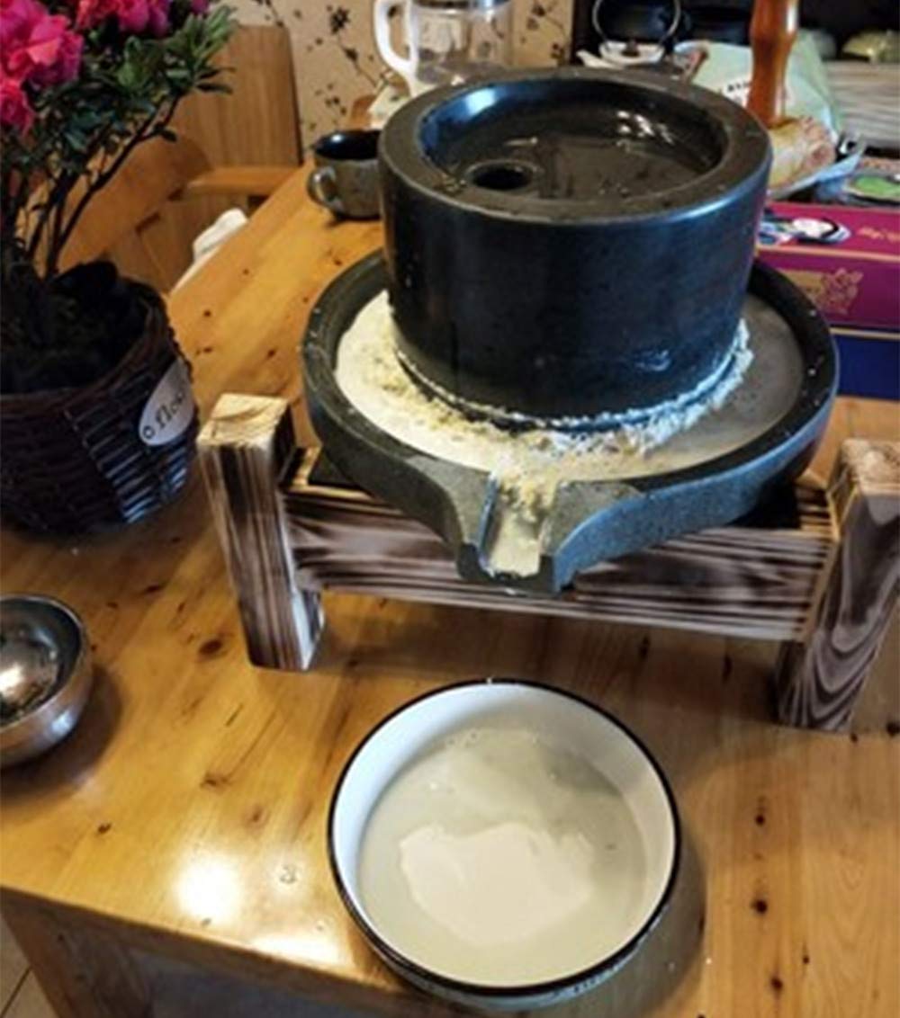 Premium Natural Handmade Bluestone Mill Grinder with Solid Wood Stand - 8.66