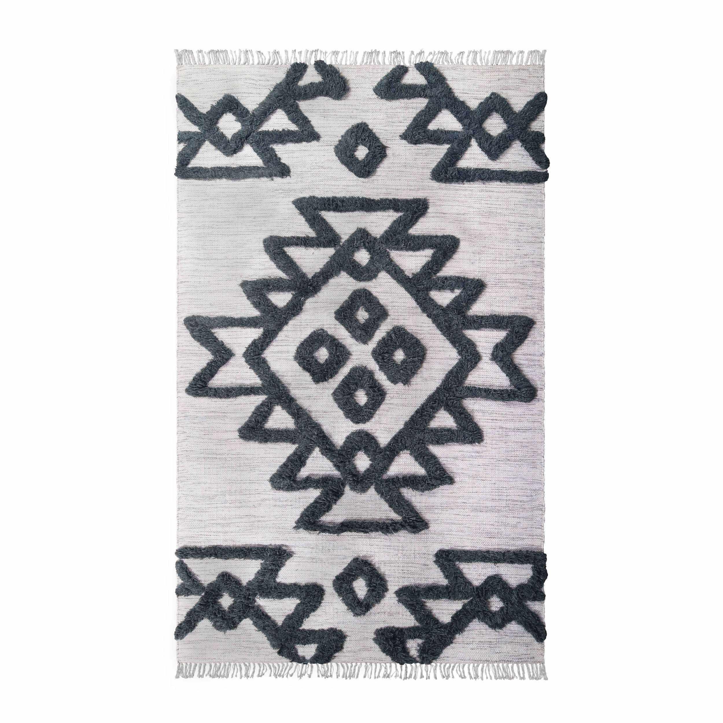 Bohemian Wool Geometric Medallion Fringe Rug - Handmade Indoor Area Carpet or Runner for Living Room, Bedroom & Boho Home Decor