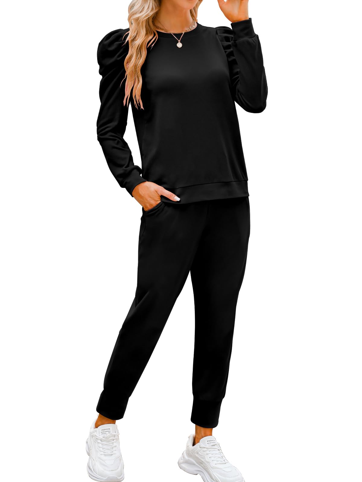 Onedreamer Women's 2-Piece Sweatsuit Set - Puff Long Sleeve Crewneck Pullover & Jogger Lounge Outfit | Cozy Casual Wear for Home, Gym, and Travel
