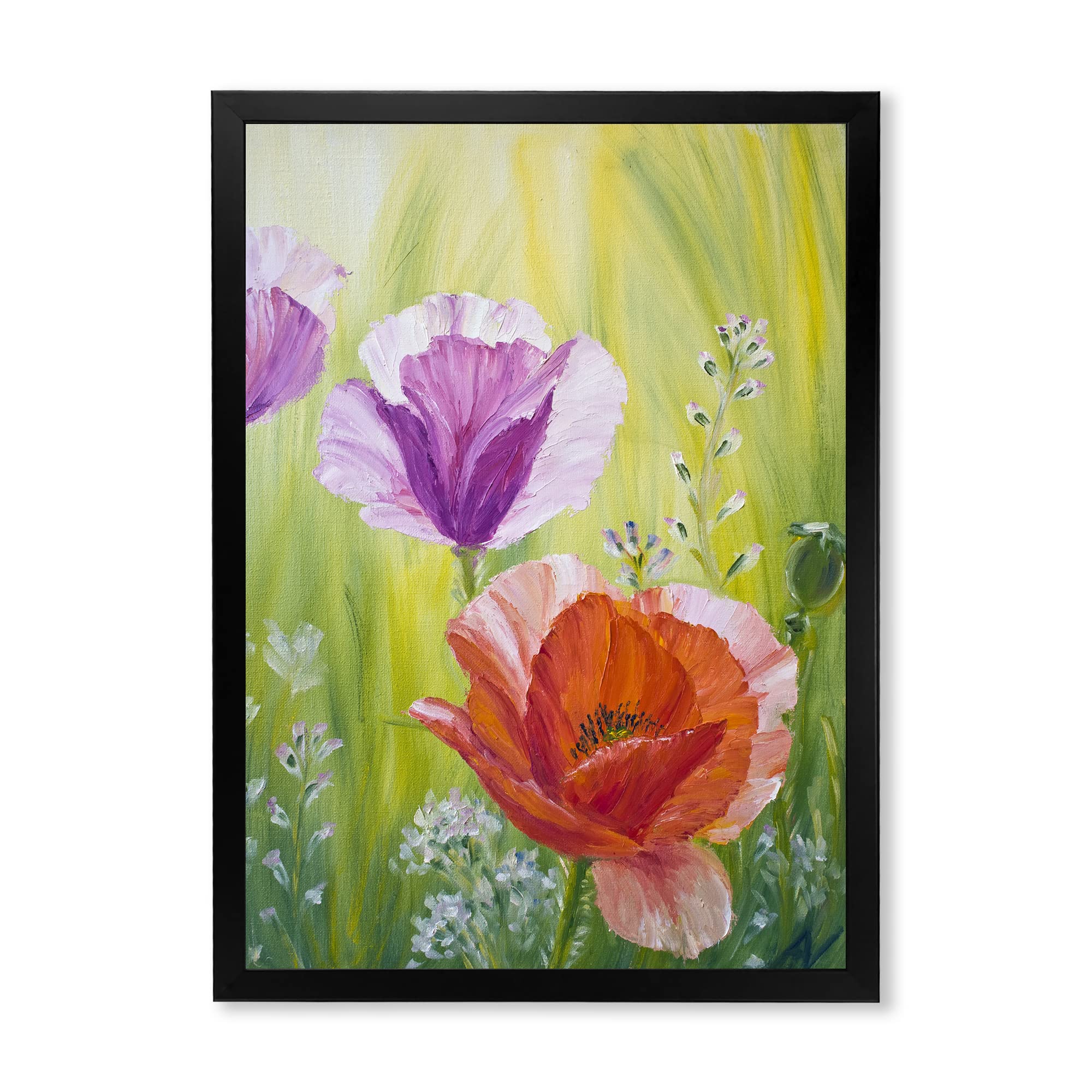 DesignQ Poppies In The Morning Traditional Framed Wall Art - Hand Painted Canvas Painting for Living Room, Bedroom & Office Decor - Perfect Gift for Housewarming & Holidays