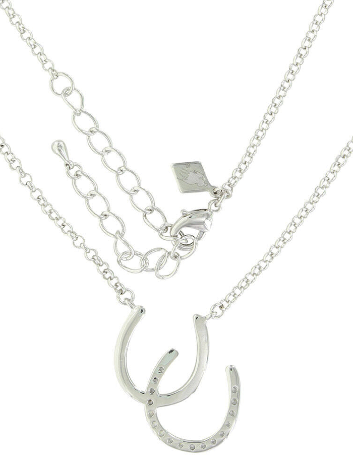 Montana Silversmiths NC3977 Women's Double Horseshoe Opal Necklace in Sterling Silver - Perfect for Western Fashion, Cowgirl Style & Everyday Elegance