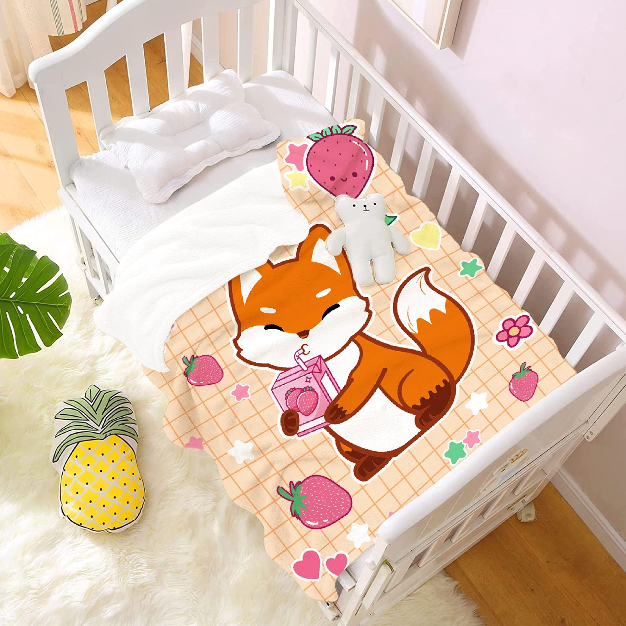 Ultra Soft Fox & Strawberry Milk Fleece Blanket 120