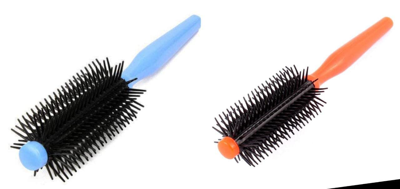 Professional Salon & Home Use Flat Hair Roller Brush - Round Comb for Girls & Boys - Works with Dryer & Straightener - Multi Color (Pack of 2) - Perfect for Styling, Volumizing & Smoothing Hair at Home or Salon