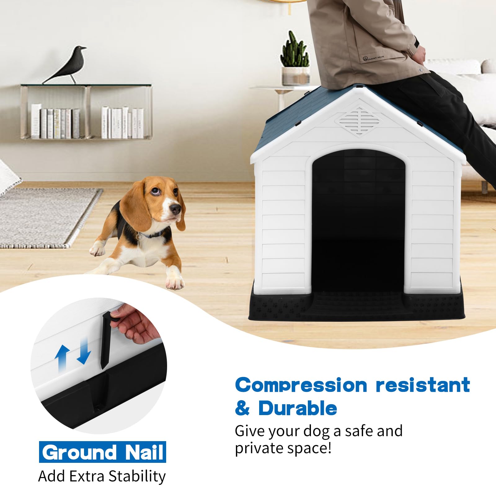 BLKMTY All-Weather Indoor & Outdoor Dog House for Large, Medium, Small Dogs - Durable Pet House with Base Support for Winter - 34