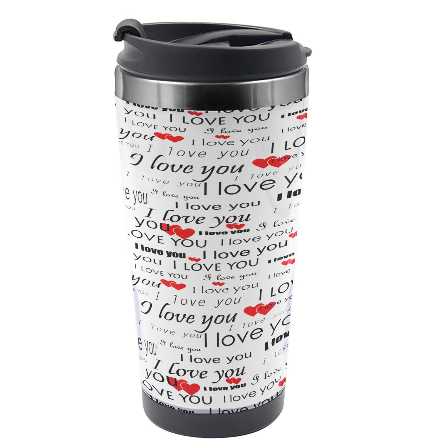 Ambesonne Romantic Travel Mug - Stainless Steel Thermal Cup for Couples, 16 oz, Vermilion Black White - Perfect for Coffee, Tea & Hot Drinks on the Go, Gifts for Valentine's Day & Anniversaries