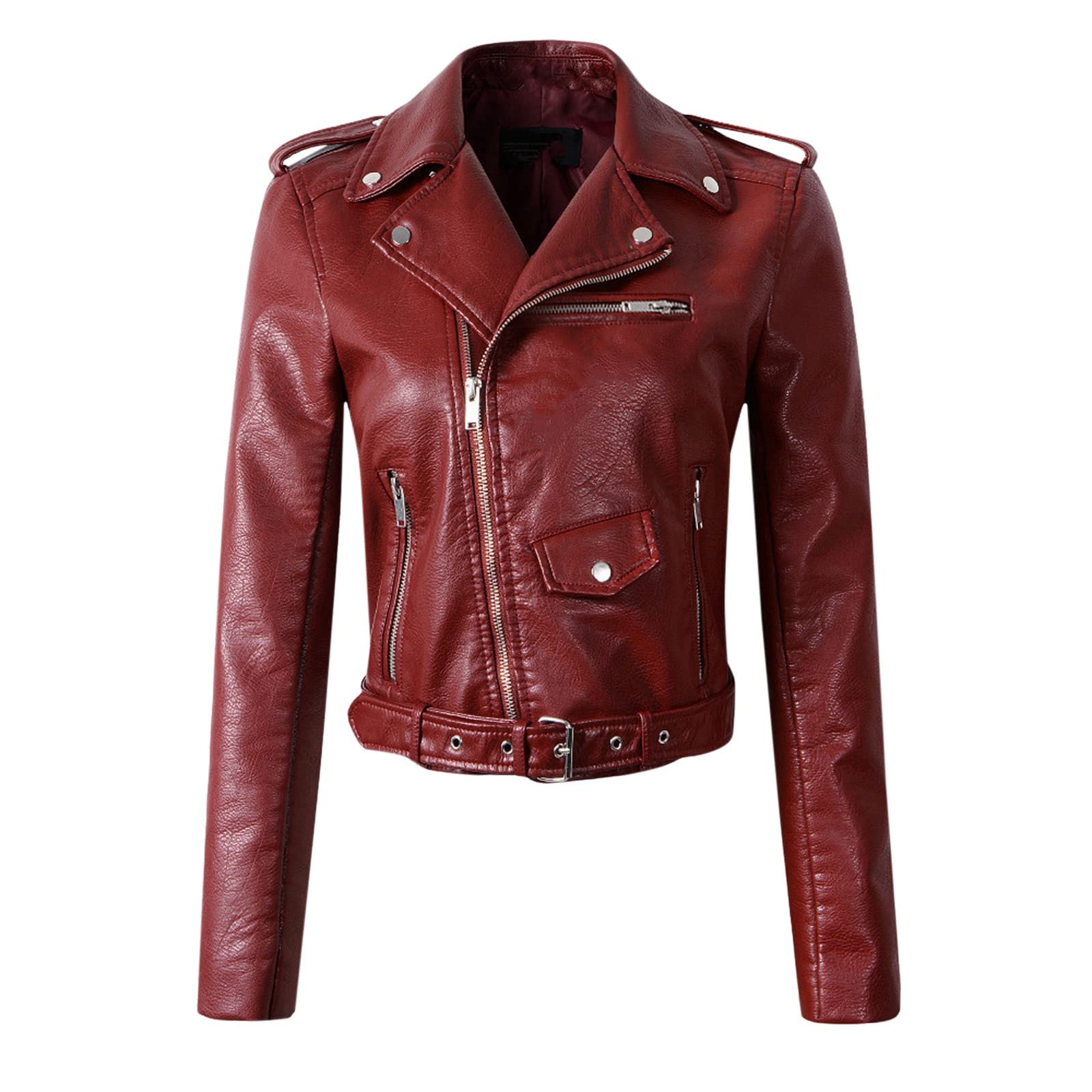 Stylish Women's Faux Leather Belted Zip-Up Fleece Jacket - Plus Size Winter Coat with Cool Zipper Details | Perfect for Office Wear, Casual Outings & Cold Weather Fashion