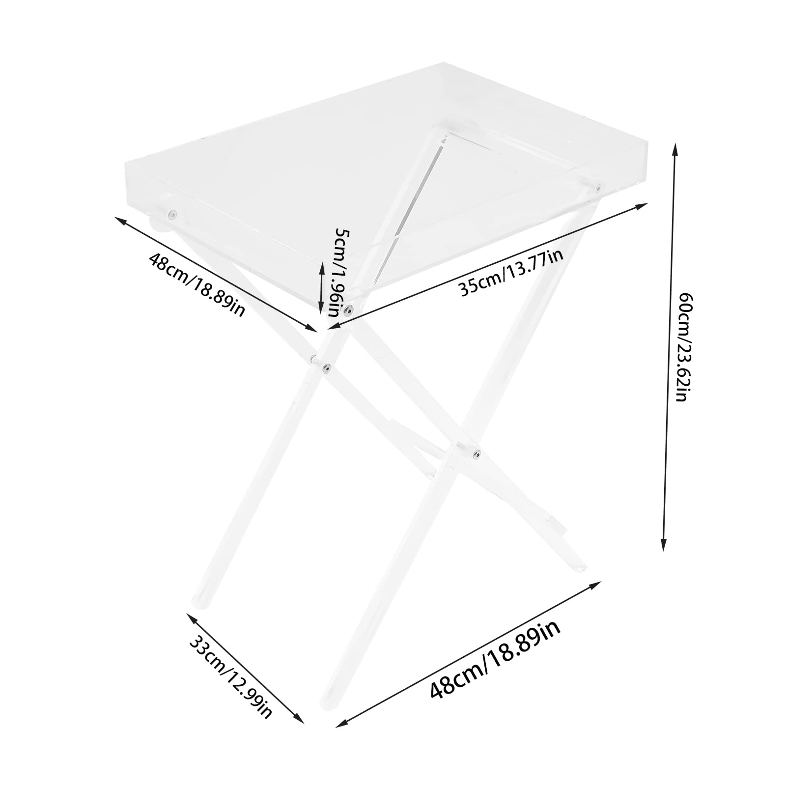 Clear Acrylic Folding Tray Table - Lightweight Bedside Table, End Table for Bedroom, Living Room, Kitchen & Bar (11.81