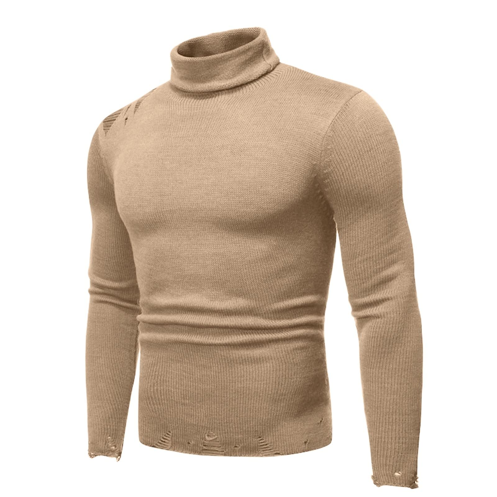 Men's Ripped Turtleneck Sweater - Classic Knitted Pullover for Winter - Cozy & Stylish for Casual Wear, Date Nights & Outdoor Activities