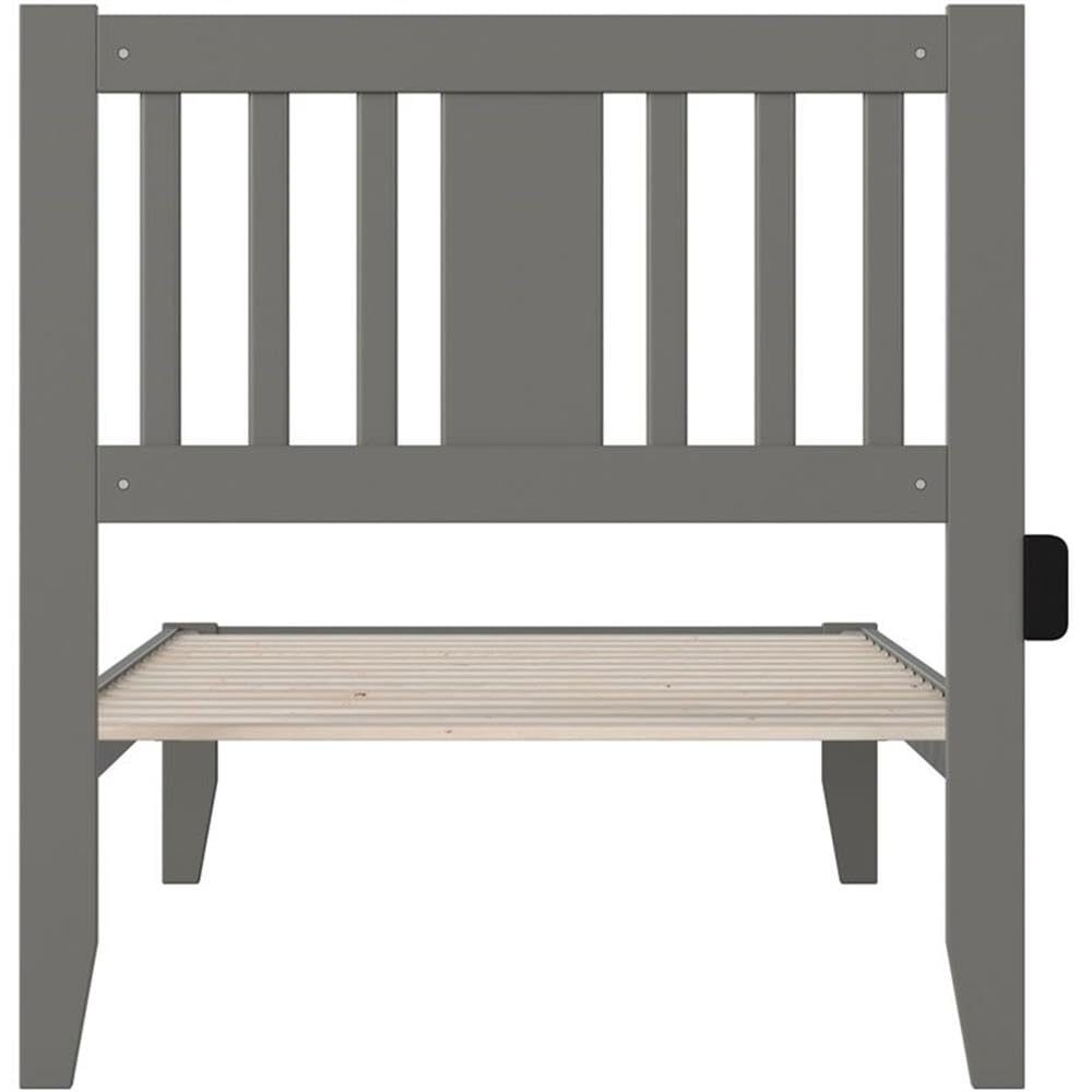BOWERY HILL Solid Wood Twin XL Spindle Bed Frame with USB Turbo Charger - Gray Finish | Sturdy & Modern Platform Bed for Guest Rooms, Dorms & Small Spaces