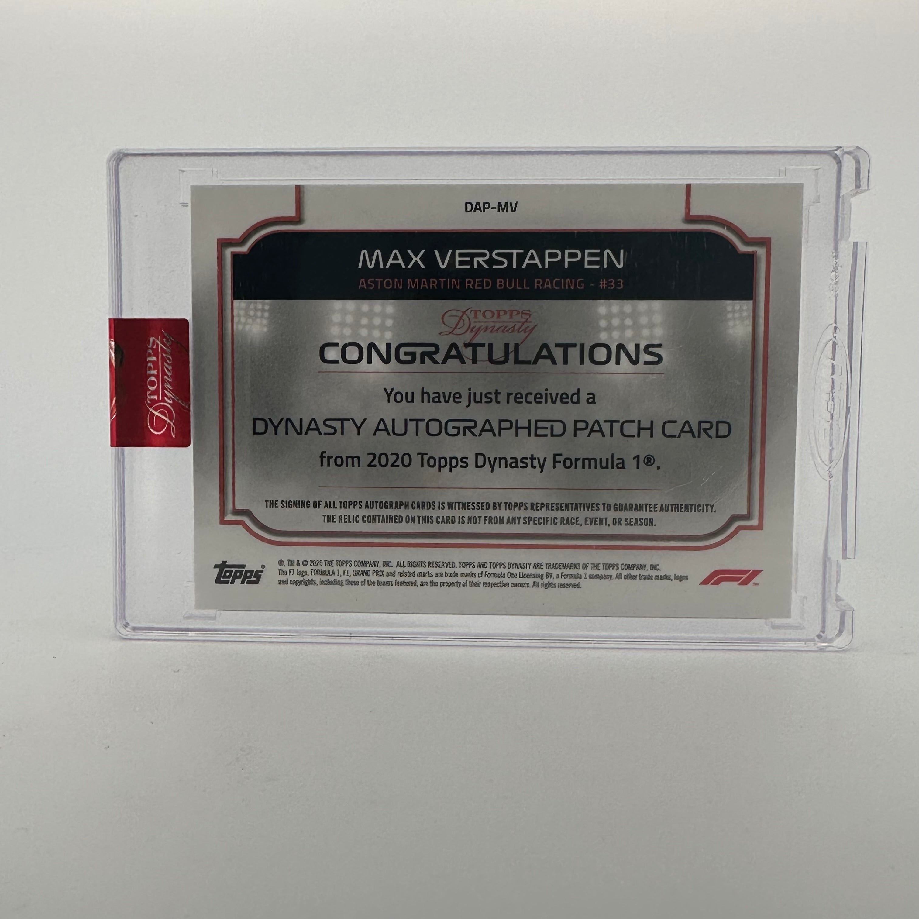Max Verstappen 2020 Dynasty Autograph Patch #DAP MV - Perfect for F1 Collectors, Racing Fans & Memorabilia Enthusiasts
