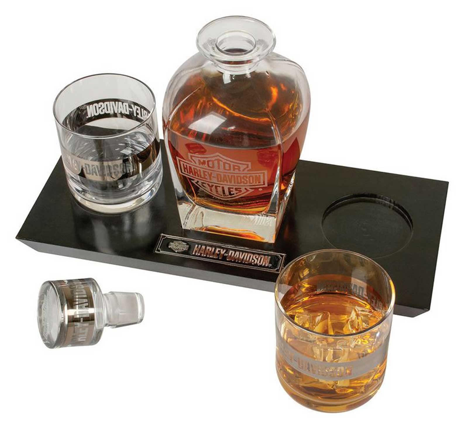 Harley-Davidson Bar & Shield Logo Glass Decanter & Whiskey Glasses Set - 23 oz Premium Crystal Liquor Decanter with 2 Whiskey Tumblers - Perfect for Bourbon, Scotch & Gift Giving for Men
