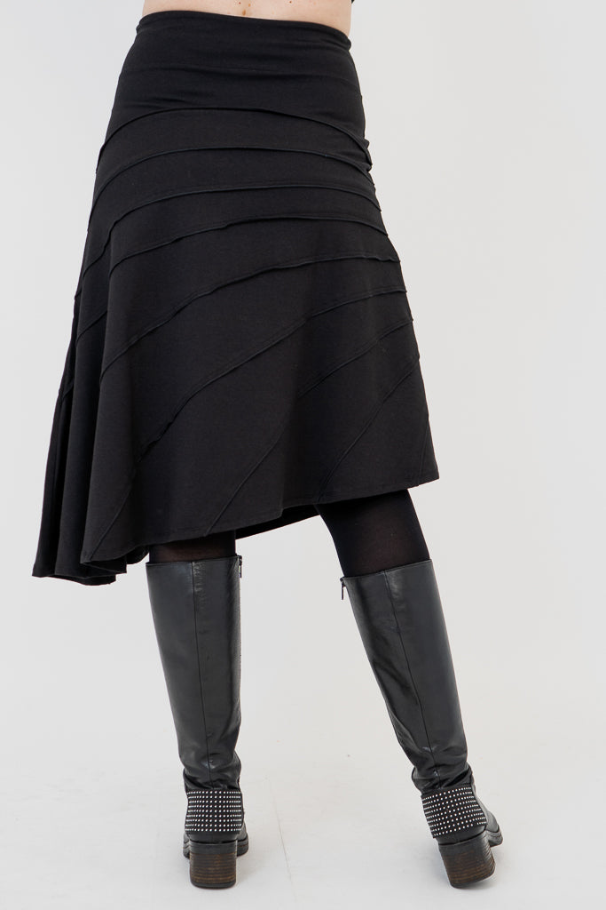 Beverly Skirt - Black Bamboo Fabric Women's Midi Skirt - Perfect for Office Wear, Casual Outfits & Summer Dresses
