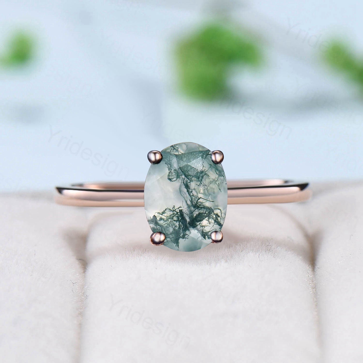 1.5CT Oval Moss Agate Wedding Set & Engagement Ring with Solitaire Moss Agate, Minimalist Green Agate Pendant Necklace & Rose Gold Earrings - Perfect for Bridal Jewelry, Anniversary Gifts & Boho Fashion Accessories