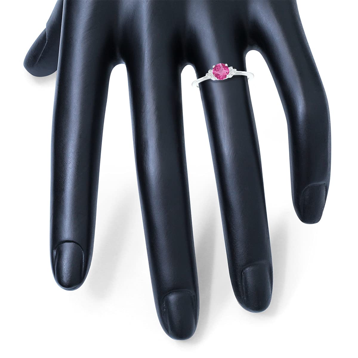 10K White Gold Women's Pink Topaz & Diamond Half Moon Ring - Elegant Jewelry for Weddings, Anniversaries & Special Occasions