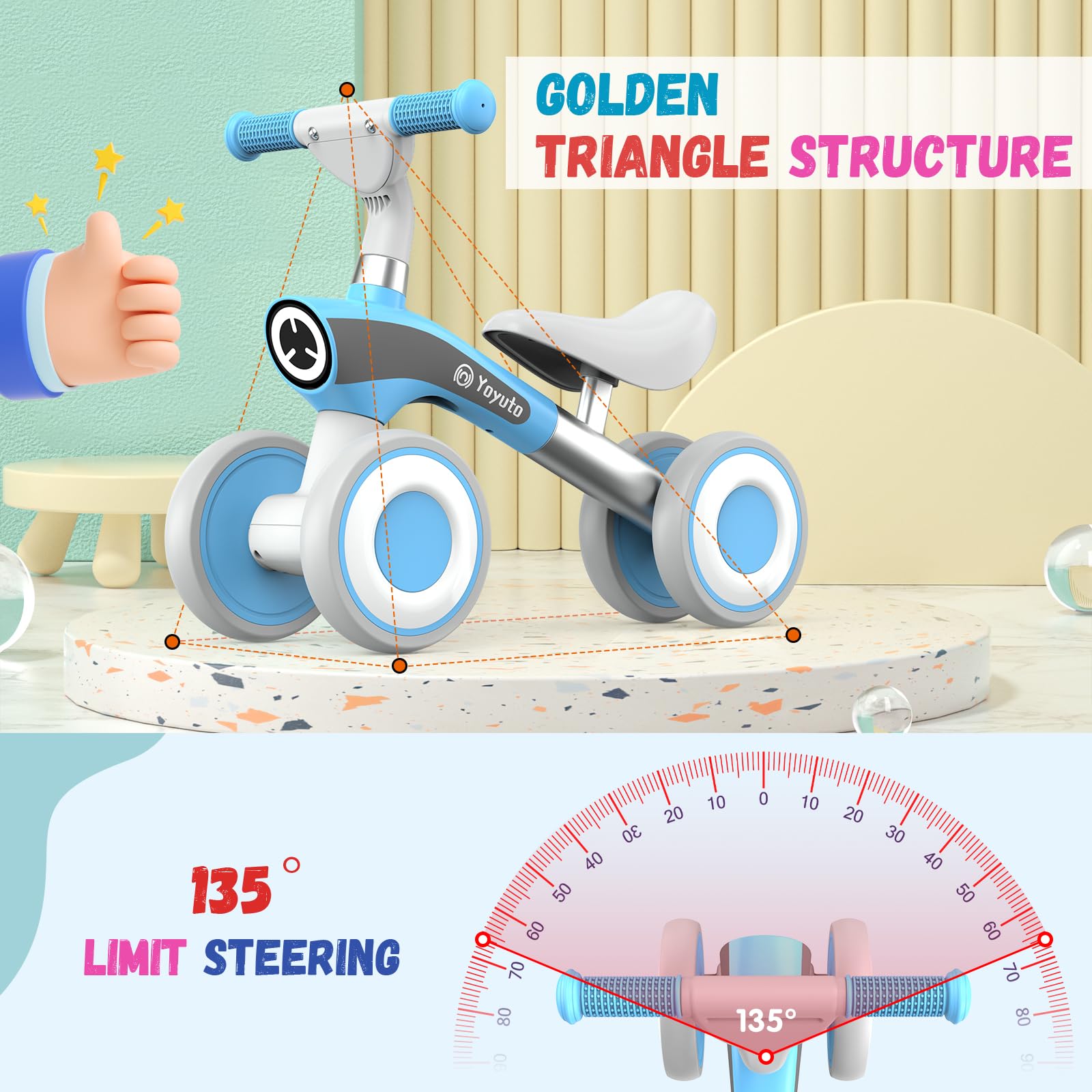 **Baby Balance Bike for Toddlers 1-3 Years Old | 4 Silent Wheels & Soft Seat | First Bike for Boys & Girls | Perfect Birthday Gift for 1 Year Old (Blue) – Ideal for Indoor & Outdoor Riding, Preschool Learning & Active Play**