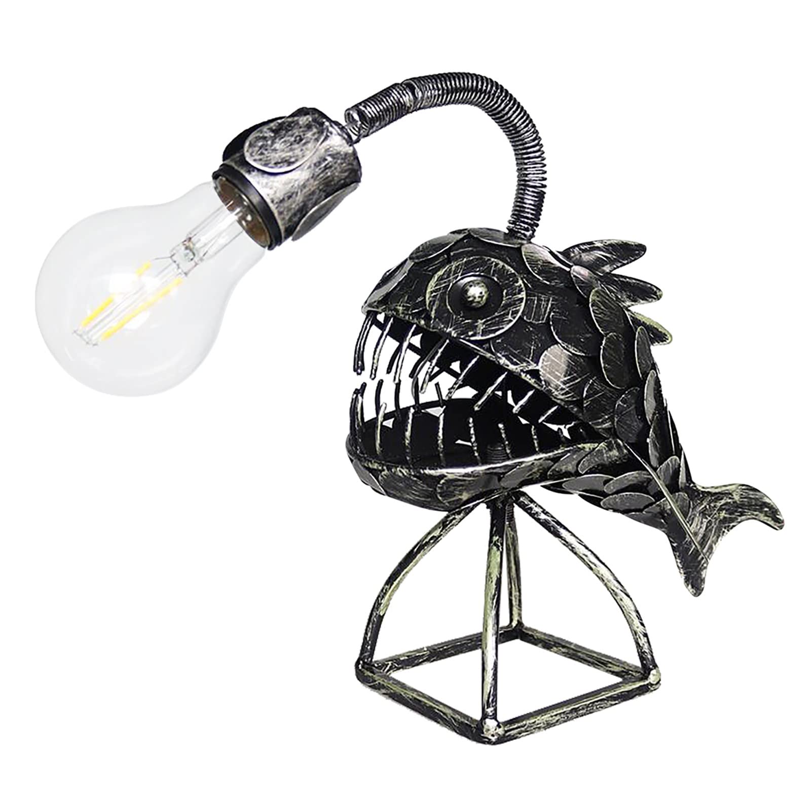 Steampunk Anglerfish Lamp - Vintage Industrial Table Lamp with USB Bulbs, Retro Night Light for Home & Office Decor (11.8 Inch) - Perfect for Reading Nooks, Gaming Rooms & Gothic Themed Spaces