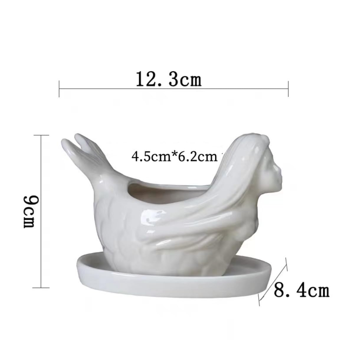 2-Pack White Ceramic Modern Flower & Succulent Planter Pots with Mermaid Figurine - Elegant Home & Garden Decor for Cactus, Plants, and Indoor/Outdoor Display