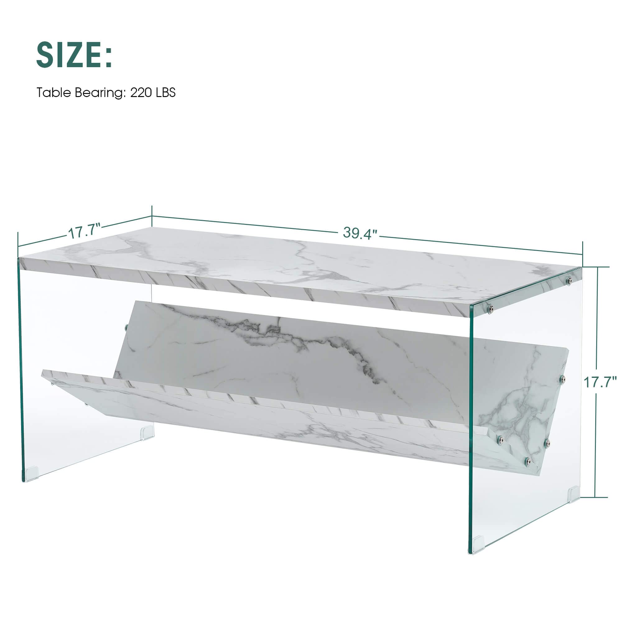 ivinta Modern Rectangle Coffee Table with Tempered Glass Legs & Storage - White 5771 | Perfect for Living Room, Lounge & Small Spaces