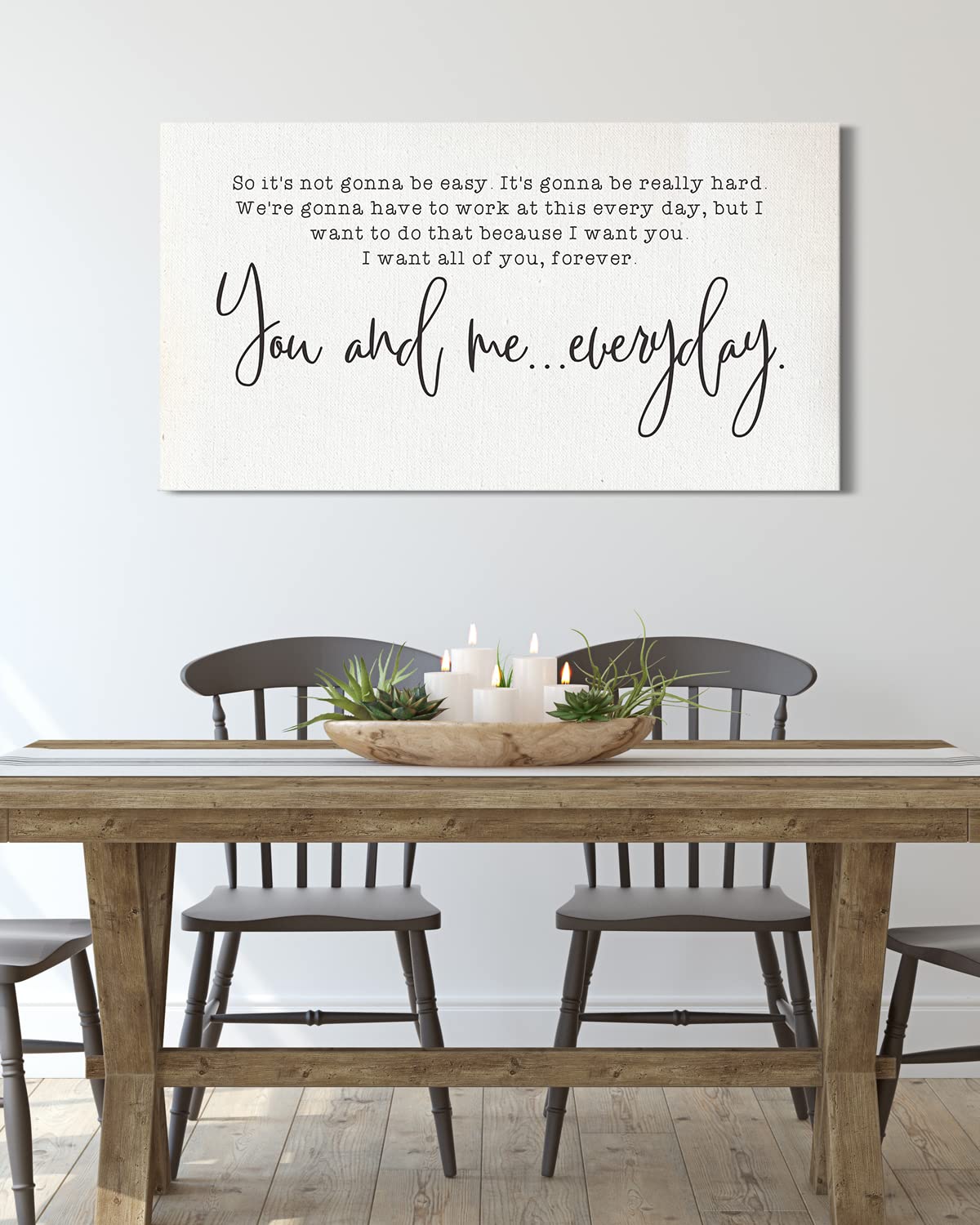 You and Me Everyday - Minimalist Romantic Bedroom Wall Art for Couples - Ready to Hang Canvas (24x12) - Perfect for Master Bedroom Decor, Anniversary & Wedding Gifts - Ideal for Creating a Cozy and Loving Atmosphere