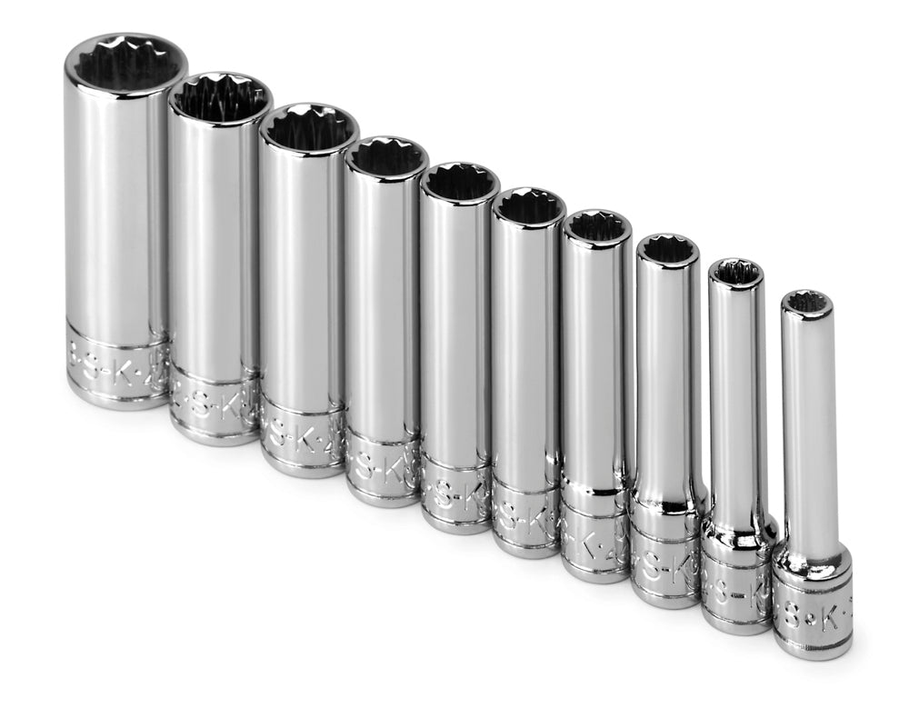 10-Piece 1/4-Inch Drive 12-Point Deep Fractional Chrome Socket Set - Professional Automotive & DIY Tool Kit for Mechanics and Home Repair