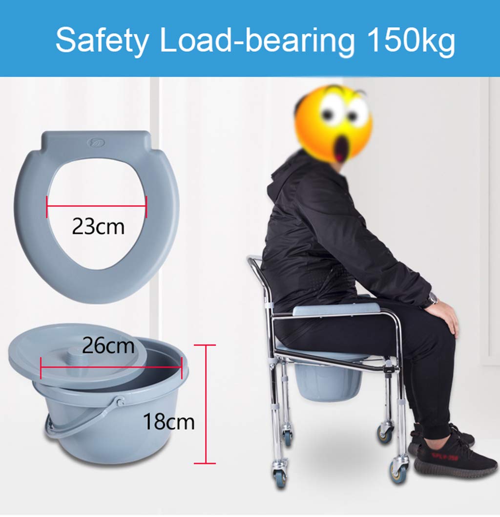 Aluminum Commode Chair with 4 Wheels - Portable Shower Toilet Chair for Elderly & Disabled, Adjustable Height Bathroom Safety Chair - Ideal for Home Care, Hospitals & Mobility Assistance