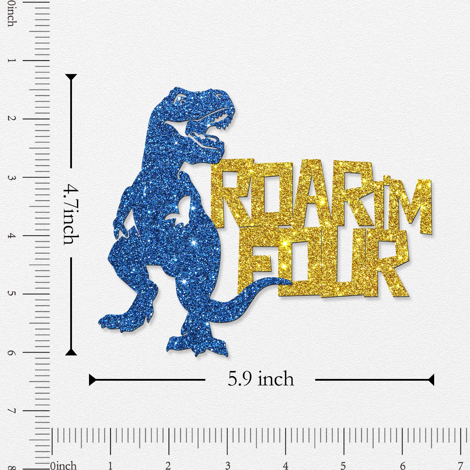 Dinosaur Cake Topper for 4th Birthday - Gold & Blue Glitter 'I'm Four' Cake Decorations for Boys | Perfect for Dinosaur Themed Birthday Parties, Baby Showers & Kids Celebrations