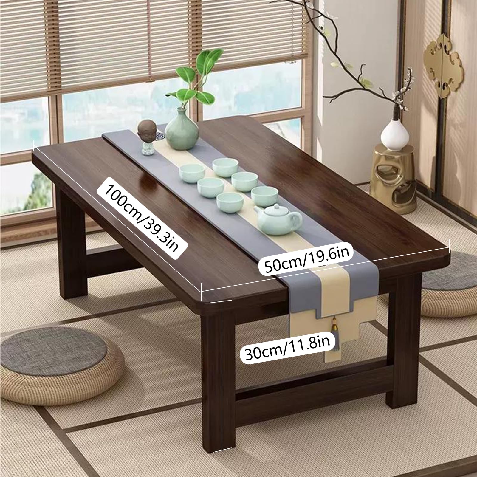 Japanese Folding Floor Table - Low Bamboo Coffee Table for Sitting, Dining & Tea Ceremony | Tatami Style Foldable Table for Living Room, Bedroom & Small Spaces (39.4 x 19.7 x 11.8 Inches) | Perfect for Meditation, Yoga & Asian-Inspired Home Decor
