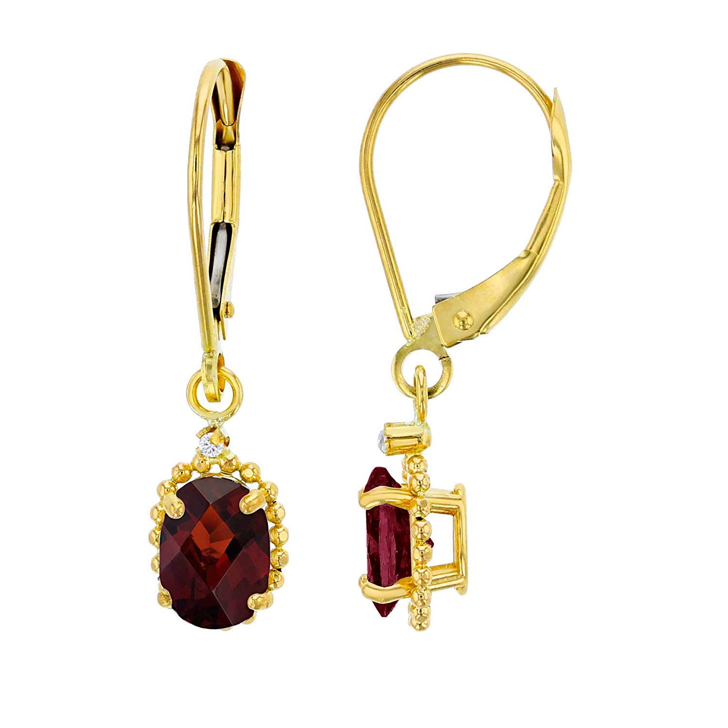 10K Solid Gold Leverback Earrings with White Topaz & Oval Gemstone Beads - 1.25mm Round & 6x4mm Oval Birthstone Drops in Yellow, White & Rose Gold | Genuine Gemstone Jewelry for Women | Perfect for Weddings, Parties & Special Occasions