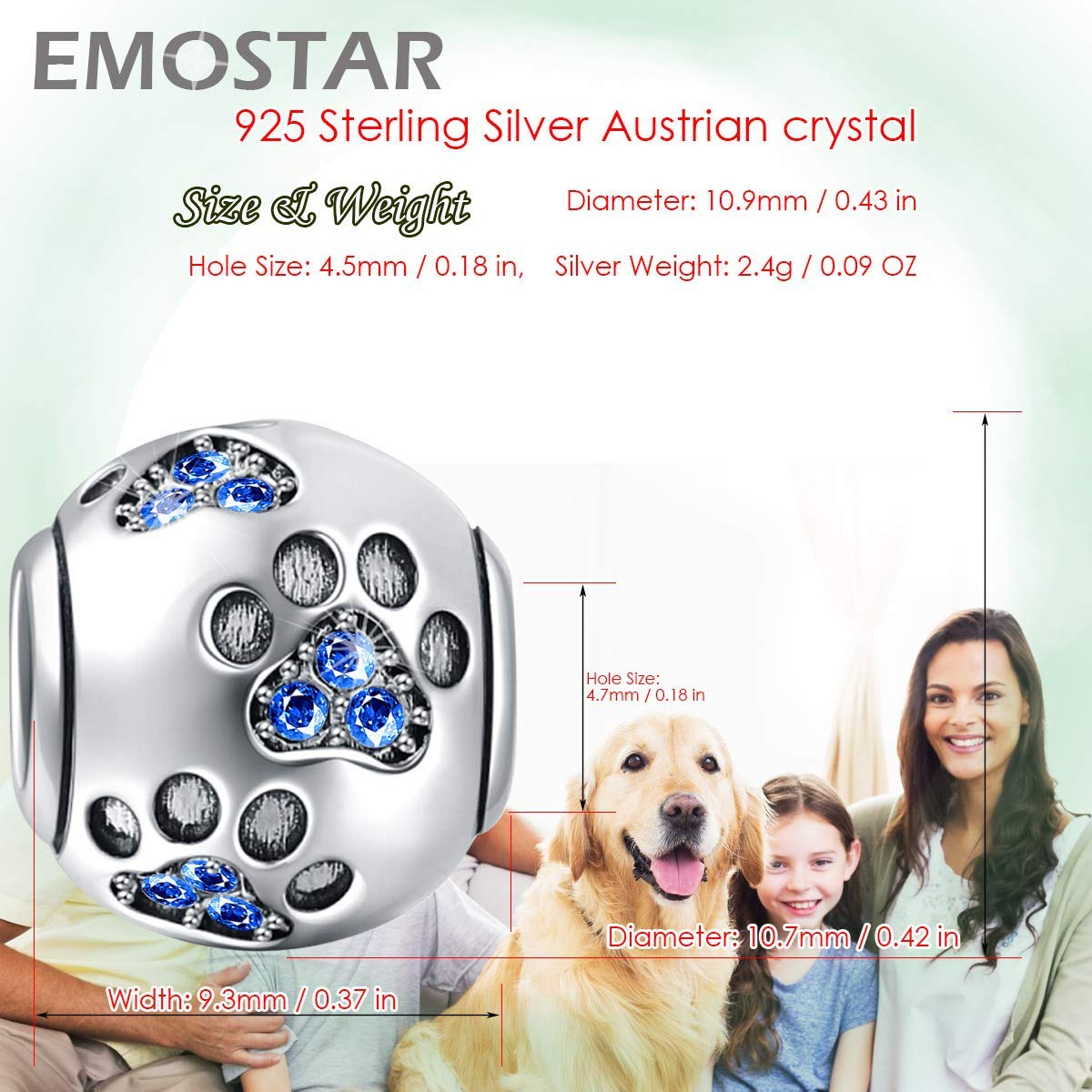 EMOSTAR Sterling Silver I Love You Charms Set - Moon & Starry Sky Pendant with Dog Mom Pawprint Charm for Women's Bracelet | 925 Silver Jewelry Gift for Pet Lovers, Valentine's Day & Christmas | Perfect for Everyday Wear, Special Occasions & Gift-Giving