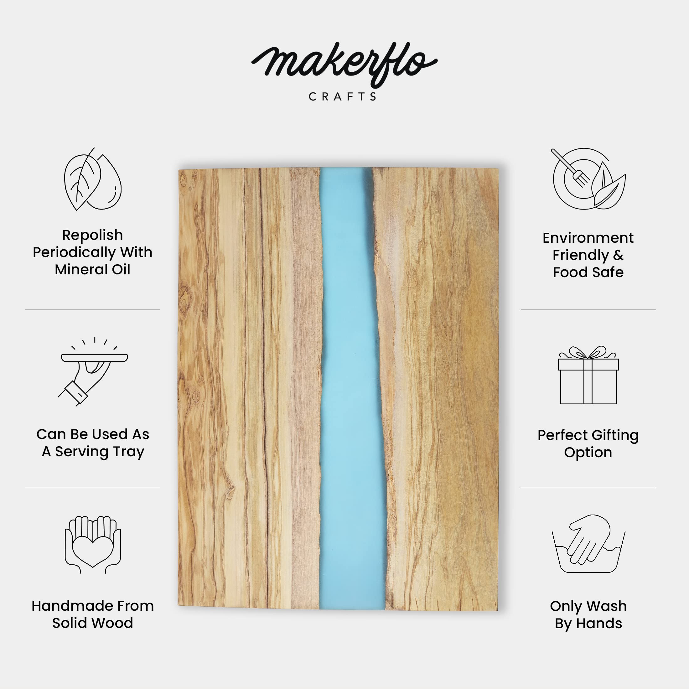 Makerflo 10-Piece Olive Wood Resin Cutting Board Set for DIY Crafting - Laser Engraving, Epoxy, UV DTF & Vinyl Projects | Durable Wooden Chopping Block with Mineral Oil Coating | Perfect for Kitchen, Home Decor & Personalized Gifts