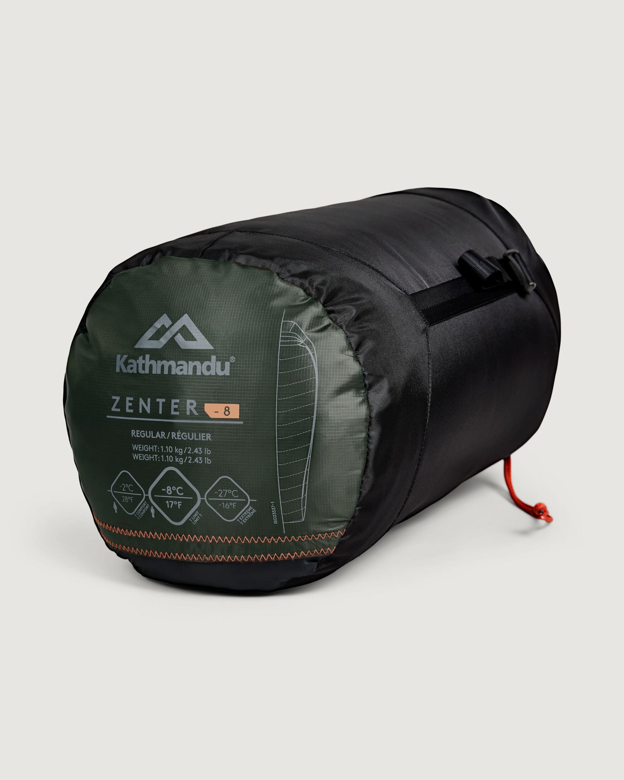 Zenter 8°C Down Sleeping Bag - Lightweight & Warm for Camping, Hiking & Backpacking - Dark Moss/Black Stingray Color - Perfect for Cold Weather Adventures